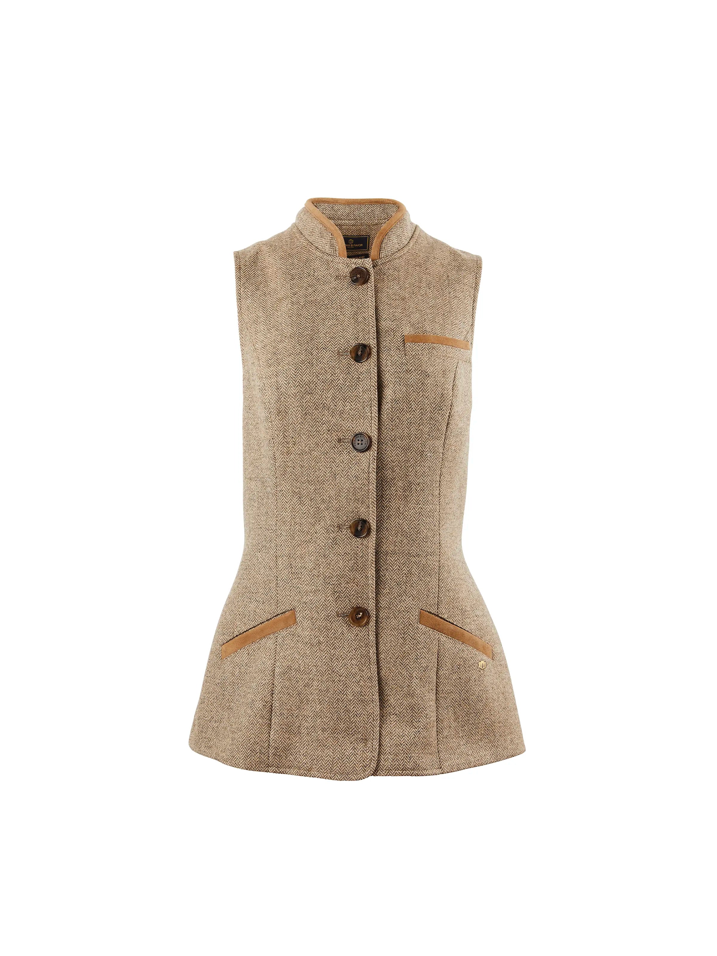 Madeline - Women's Gilet - Taupe Herringbone | Fairfax & Favor