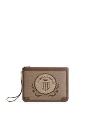 The Highbury - Women's Clutch - Cotton Canvas & Leather Jacquard Taupe