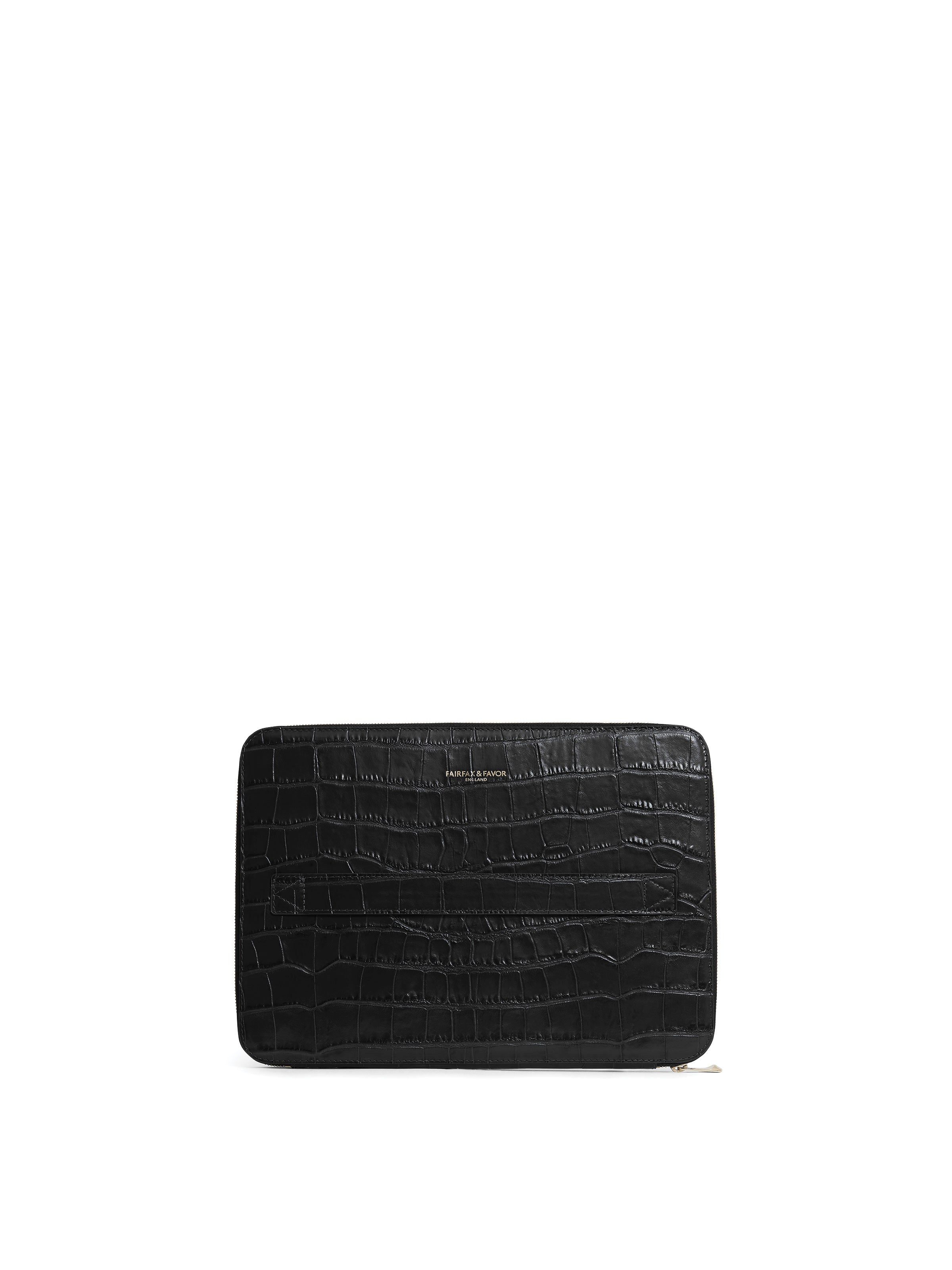 Moorgate - Unisex Folio Bag - Black Croc Leather | Fairfax & Favor