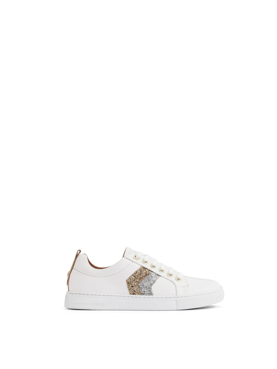 The Alexandra - Women's Trainers - White Leather, Silver & Gold Glitter