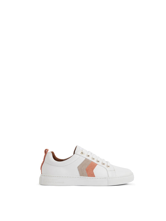 The Alexandra - Women's Trainers - White Leather with Melon & Stone Suede