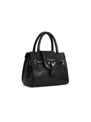 Mini Windsor Handbag - Black Croc Print Leather