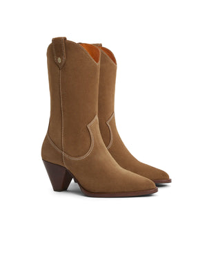 The Dakota - Women's Mid Calf Boots - Tan Suede