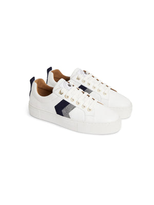 Alexandra Platform - White - Navy & Denim Suede