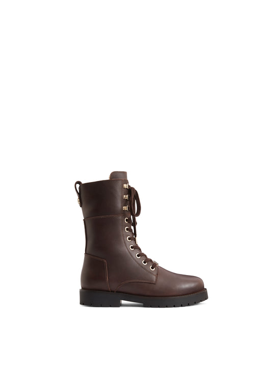 The Anglesey - Shearling Lined Combat Boots - Mahogany Leather