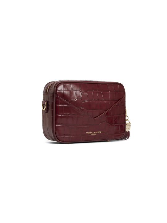 The Finsbury - Women's Crossbody Bag - Ruby Croc Print Leather