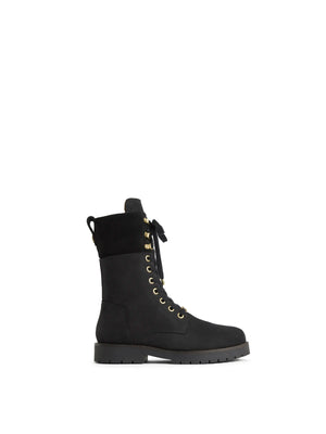 The Anglesey - Shearling Lined Combat Boots - Black Nubuck