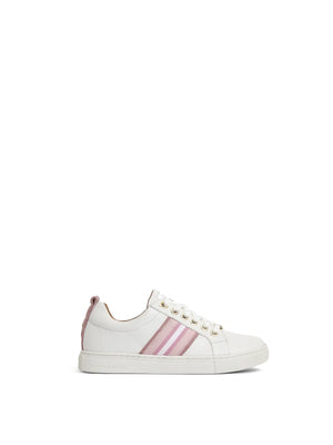 The Boston - Women's Sneakers - White Leather & Pink Webbing