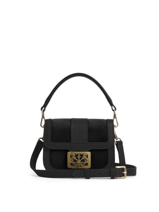 The Clarence - Women's Handbag - Black Suede