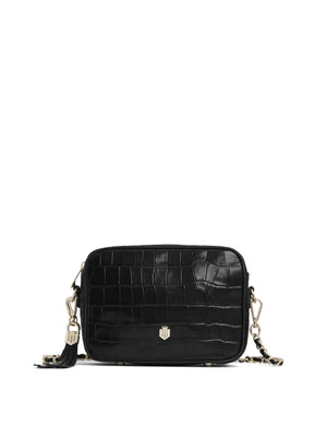 The Finsbury - Women's Crossbody Bag - Black Croc Print Leather