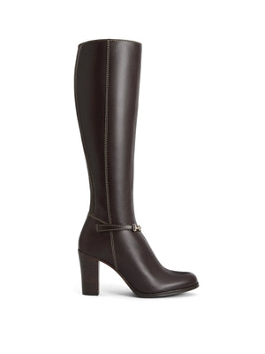 The Octavia - Women's Tall Heeled Boots - Mahogany Leather, Regular Calf