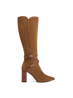 The Chiswick - Women's Tall Heeled Boots - Tan Suede, Regular Calf