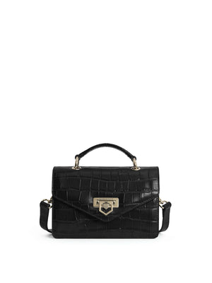 The Loxley - Women's Crossbody Bag - Black Croc Print Leather