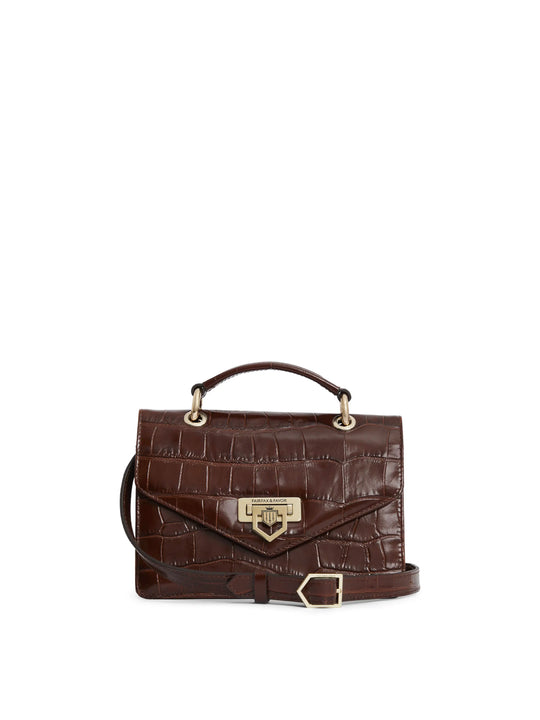 The Loxley - Women's Crossbody Bag - Conker Croc Print Leather