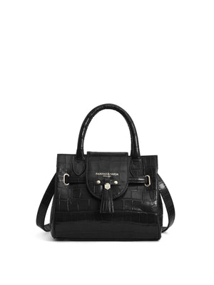 The Windsor - Women's Mini Handbag - Black Croc Print Leather