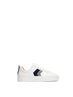 The Alexandra - Women's Platform Trainers - White Leather with Denim & Navy Suede