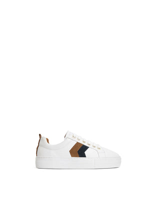 The Alexandra - Women's Platform Trainers - White Leather with Tan & Navy Suede