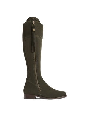 The Regina - Women's Tall Boots - Moss Green Suede, Regular Calf