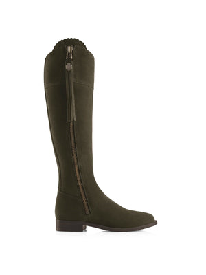 The Regina - Women's Tall Boots - Moss Green Suede, Sporting Calf