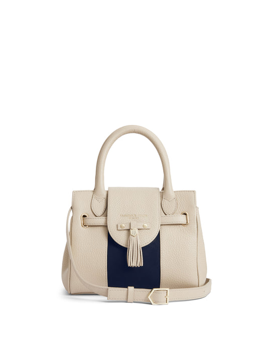 The Windsor - Women's Mini Handbag - Stone Leather  & Navy Suede