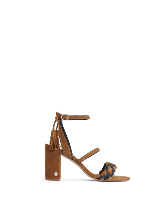 The Tuscany - Women's Heeled Sandals - Tan Suede & Navy Leather