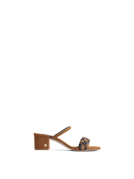 The Tuscany - Women's Mid Heel Sandals - Tan & Navy Suede