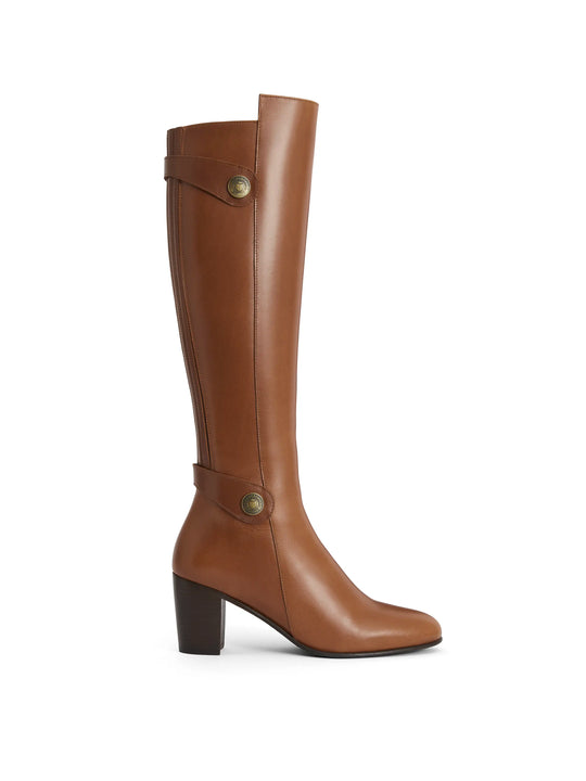 The Upton - Women's Knee-High Heeled Boots - Tan Leather