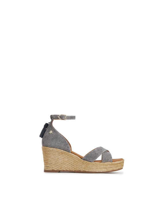 The Valencia - Women's Mid Wedge Sandals - Denim Suede