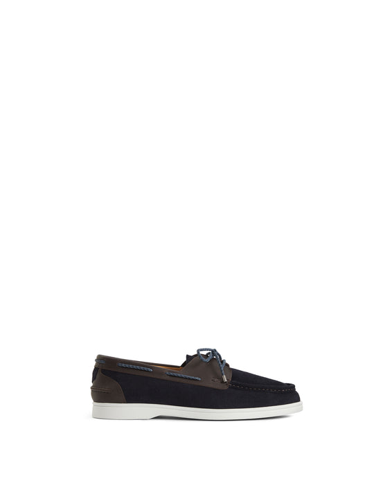 The Wells - Men's Deck Shoes - Navy & Chocolate Suede