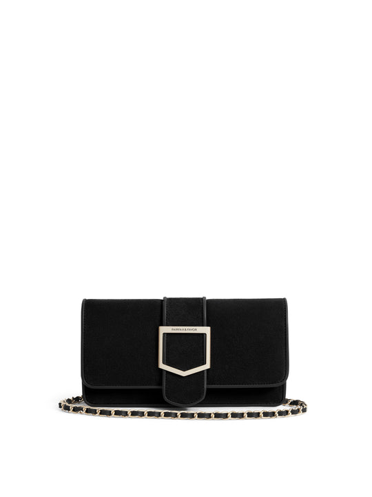 The Belmont - Women's Clutch Bag - Black Suede