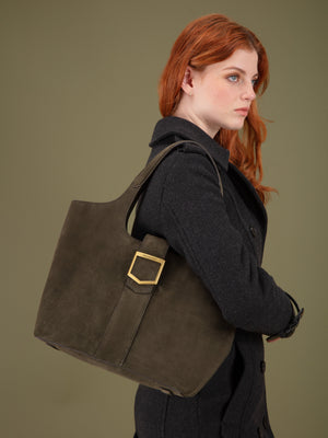 The Belmont - Women's Tote Bag - Moss Green Suede