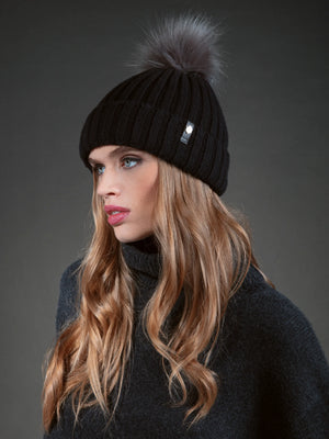 Signature Knitted Bobble Hat - Black & Grey