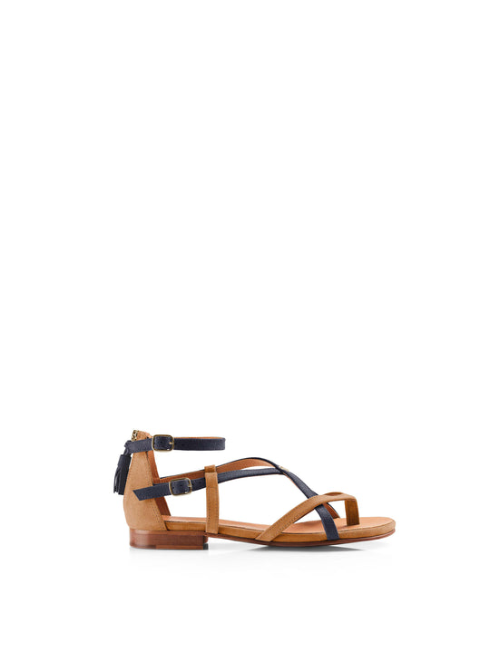 The Brancaster - Women's Sandals - Tan & Navy Suede