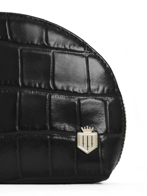 Chiltern Coin Purse - Black Croc Print Leather