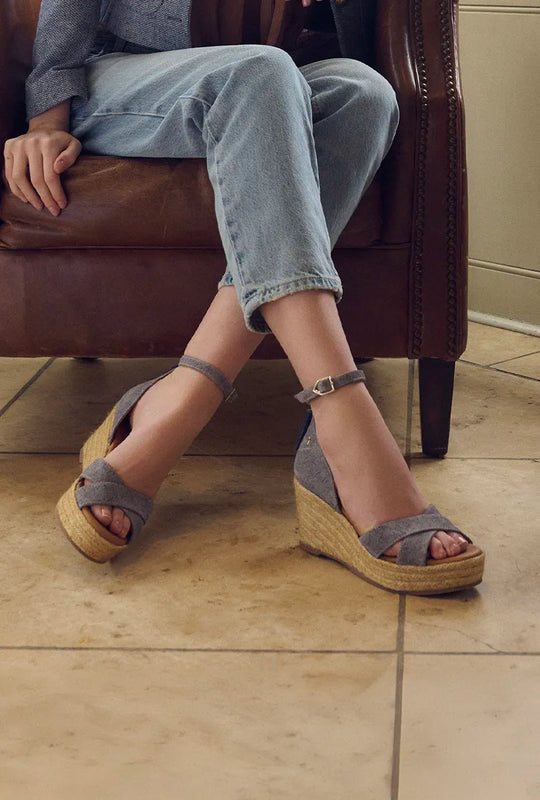 The Valencia - Women's Mid Wedge Sandals - Denim Suede