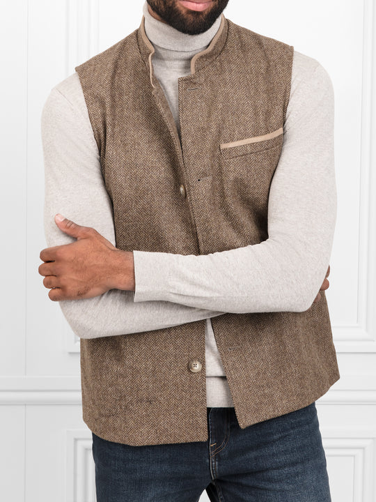 The Edward - Men's Gilet - Camel Herringbone