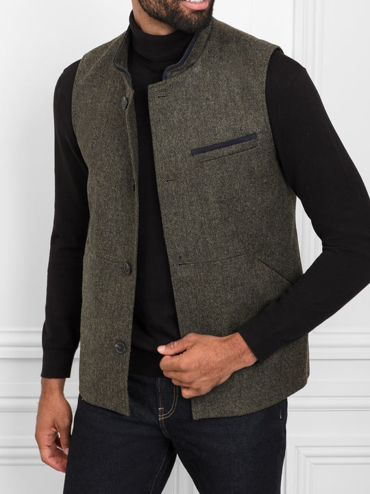 The Edward - Men's Gilet - Khaki Herringbone