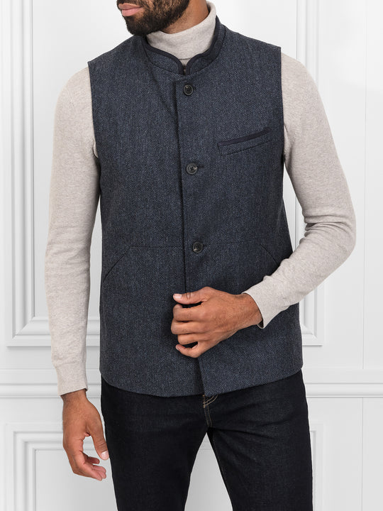 The Edward - Men's Gilet - Navy Herringbone