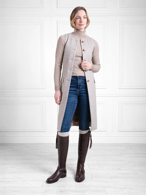 The Eleanor - Women's Longline Gilet - Almond Herringbone