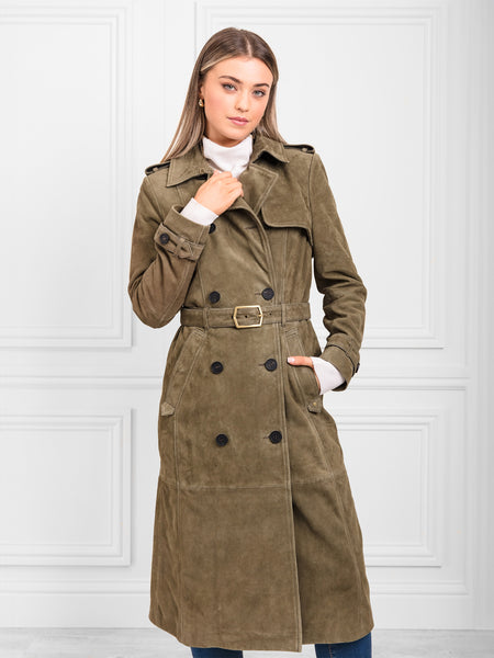 Khaki suede deals trench coat