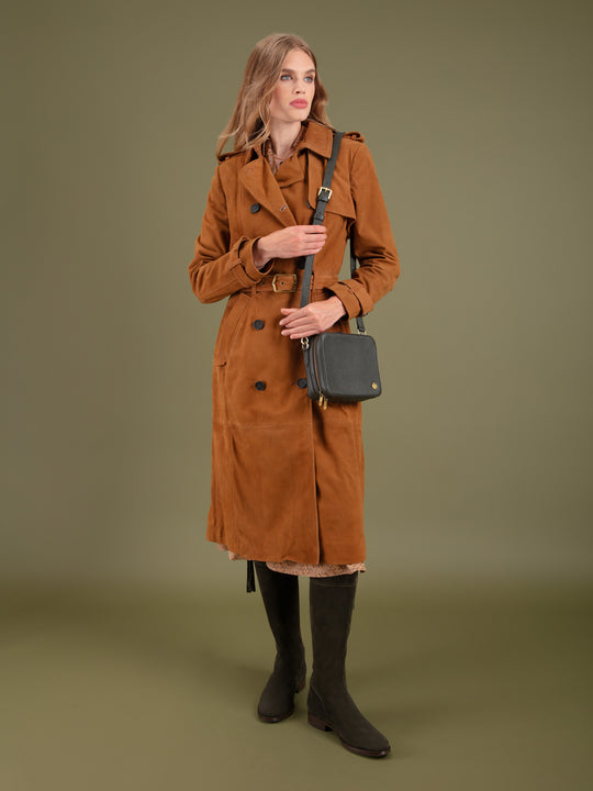 The Frances - Women's Trench Coat - Tan Suede