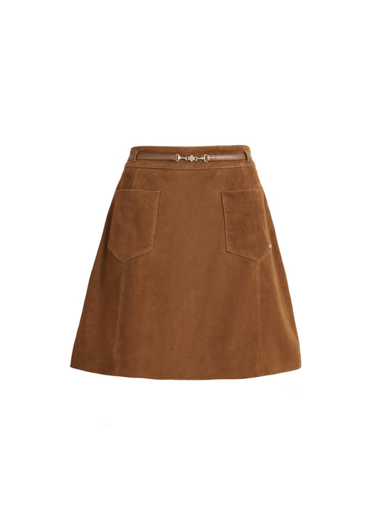 The Claudia - Women's Skirt - Tan Suede