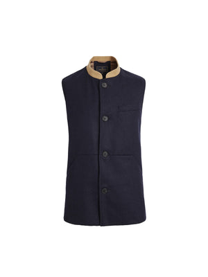 The Edward - Men's Gilet - Navy Wool & Tan