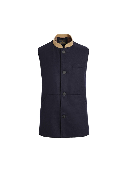 The Edward - Men's Gilet - Navy Wool & Tan