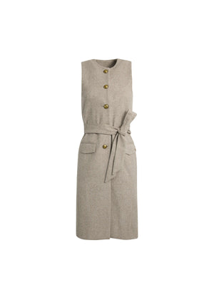 The Eleanor - Women's Longline Gilet - Almond Herringbone