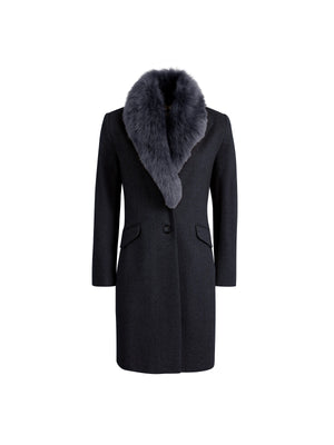 The Harriet - Women's Coat - Navy Herringbone Wool Mix