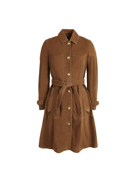 The Lylla - Women's Coat Dress - Tan Suede