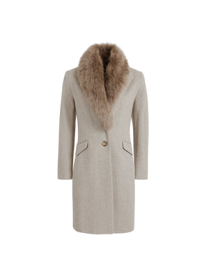 The Harriet - Women's Coat - Taupe Herringbone Wool Mix