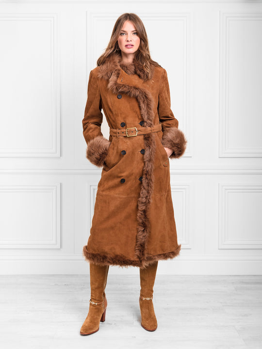 The Grace - Women's Trench Coat - Tan Suede & Toscana