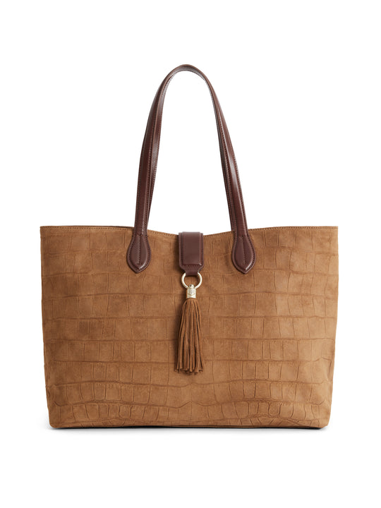 The Langham - Women's Tote - Tan Croc Print Suede